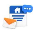 Envelope and chat bubble landing on a property listing card