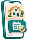 Phone showing a chat with a property photo and a viewing confirmation