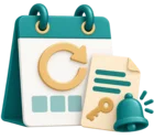 Calendar page with a renewal arrow and a small alarm bell beside a lease document