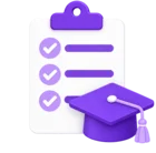 Clipboard listing completed induction and training courses beside a graduation cap