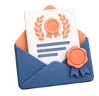 Letter of award sliding from an envelope with a ribbon seal