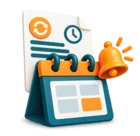 Calendar with a bell and a renewal form, standing for licence renewals and reminders