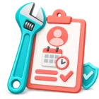Wrench and a task card with an owner and due date, standing for corrective and preventive actions