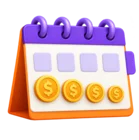 Calendar with a row of coins along its dates, standing for a repayment schedule across the loan tenure